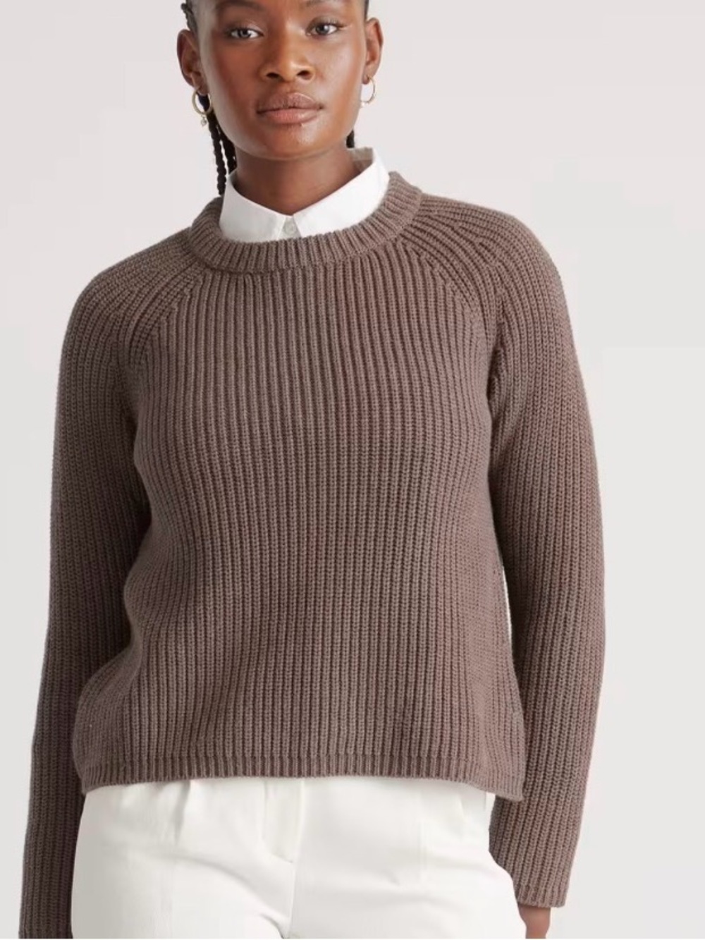 Quince Brown 100% Organic Cotton Fisherman Knit Crew Sweater Size Small
